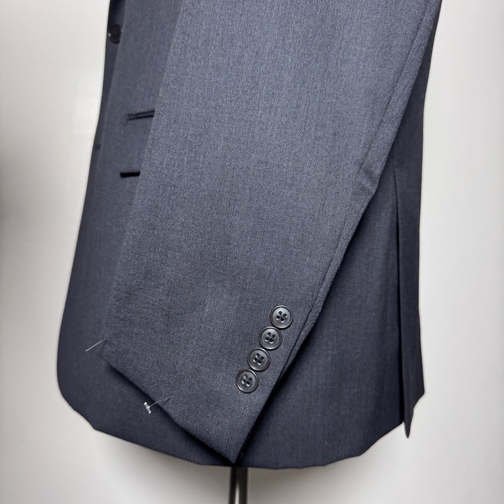 Linea Uomo 3-Piece Suit Mens 46L 38x31 Charcoal Gray Solid Wool Slim Fit - Picture 2 of 6